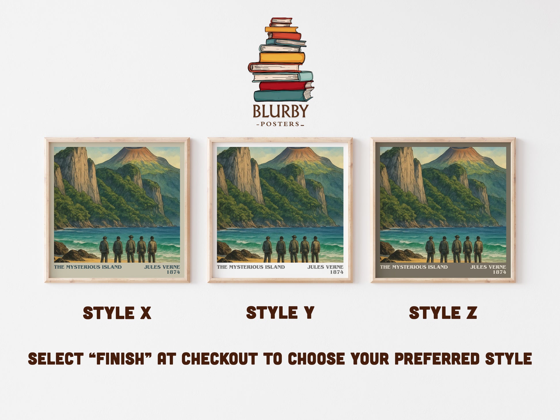 The Mysterious Island literary print in frame leaning in hallway – adventure wall art