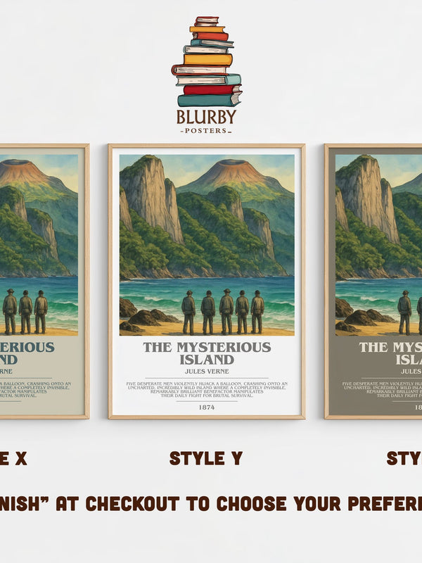 The Mysterious Island bookish print in frame leaning in hallway – adventure wall art