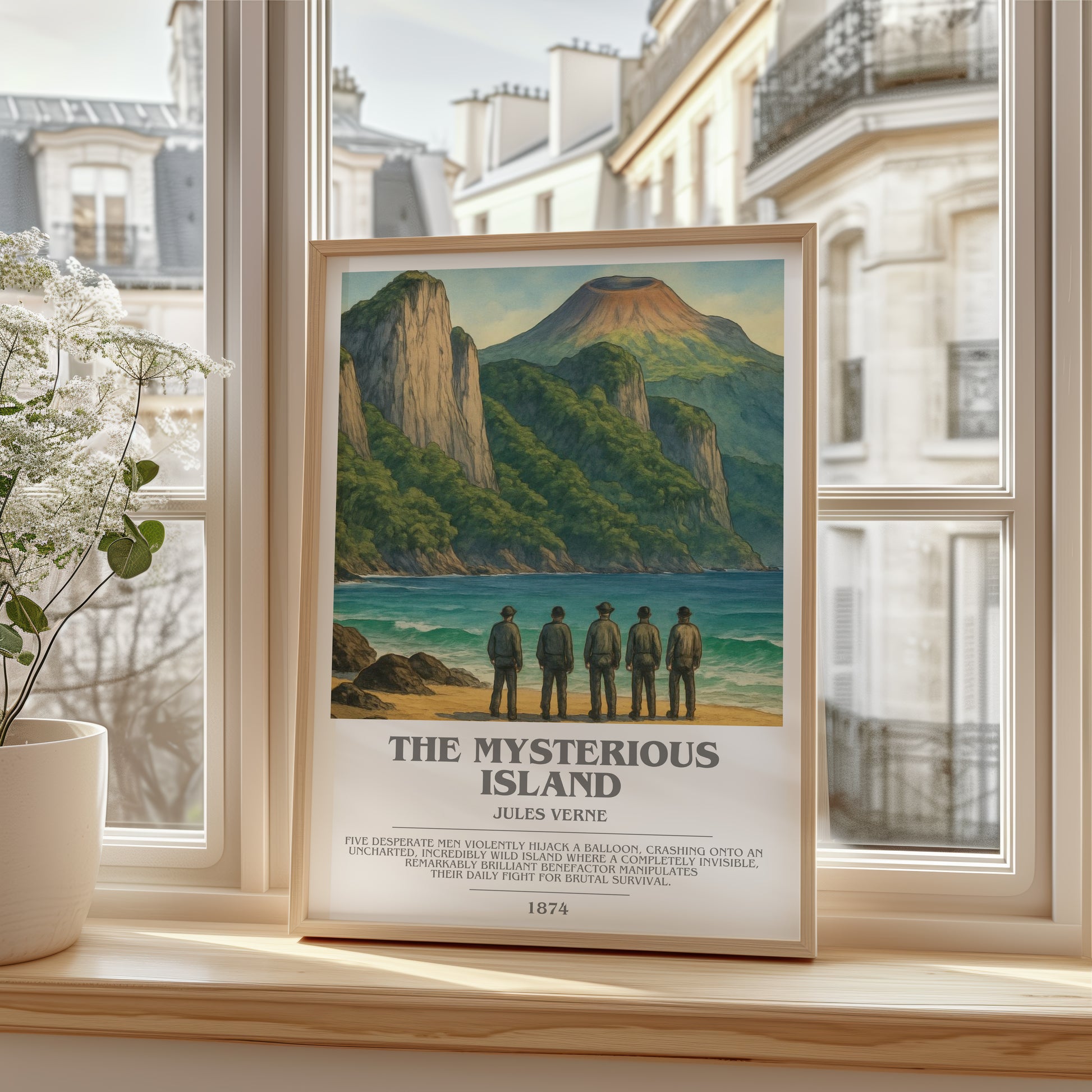 The Mysterious Island bookish poster colour and style options – Jules Verne book art