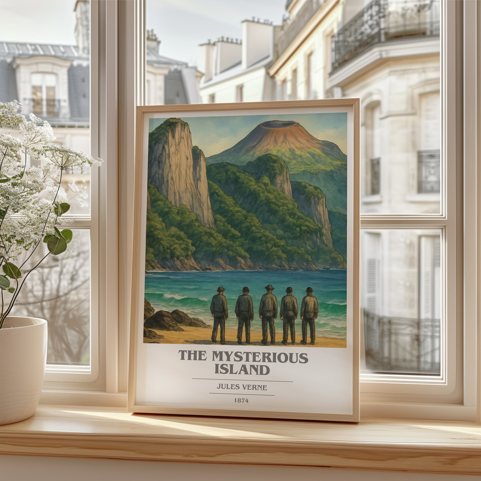 The Mysterious Island book cover poster colour and style options – Jules Verne book art