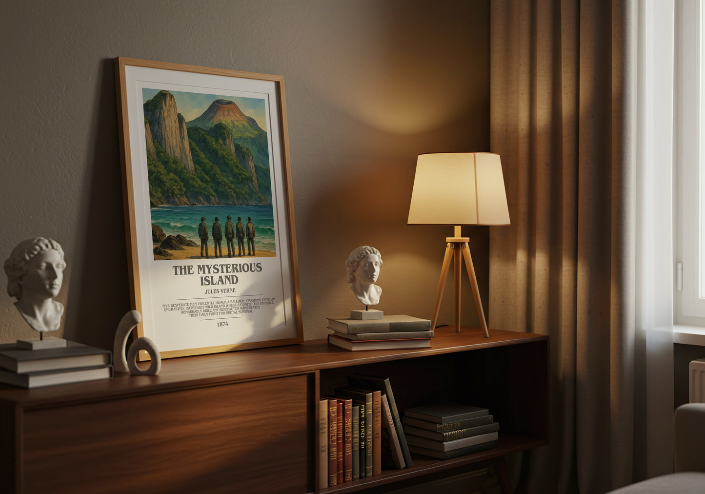 The Mysterious Island bookish book poster framed on wall – adventure wall art