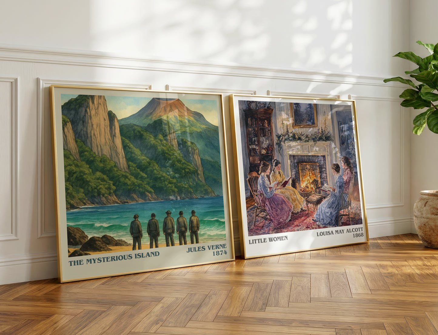 The Mysterious Island literary print on bookshelf – Jules Verne fan gift