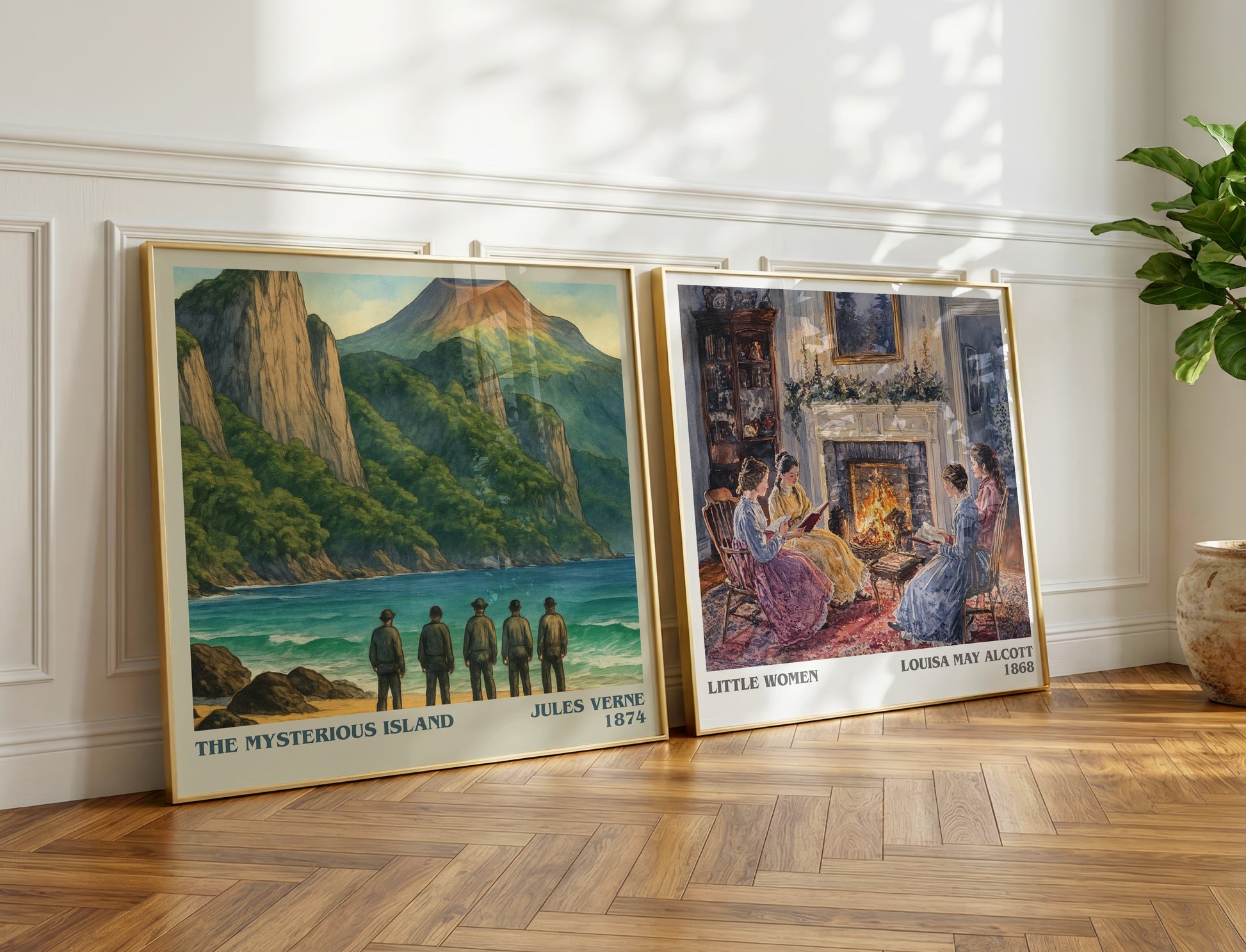 The Mysterious Island literary print on bookshelf – Jules Verne fan gift