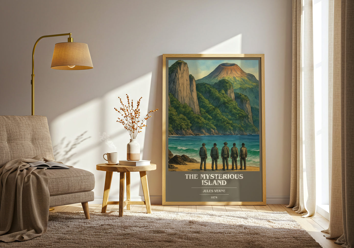 The Mysterious Island book cover print on bookshelf – Jules Verne fan gift