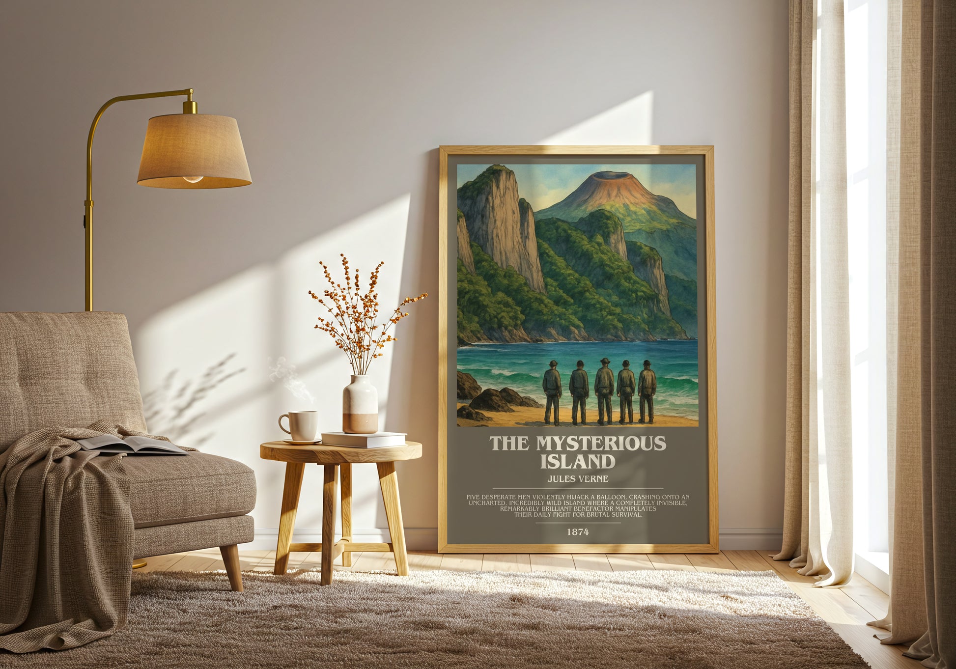 The Mysterious Island bookish print on bookshelf – Jules Verne fan gift