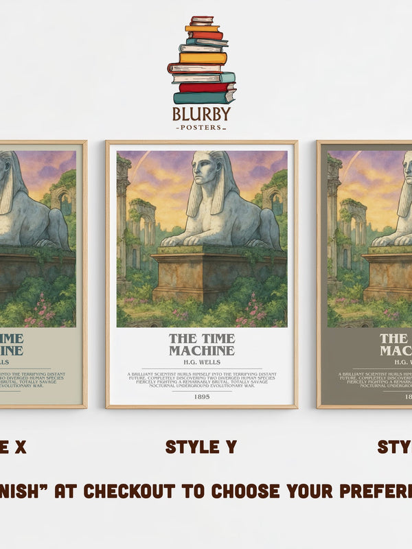 The Time Machine bookish print in frame leaning in hallway – sci fi wall art