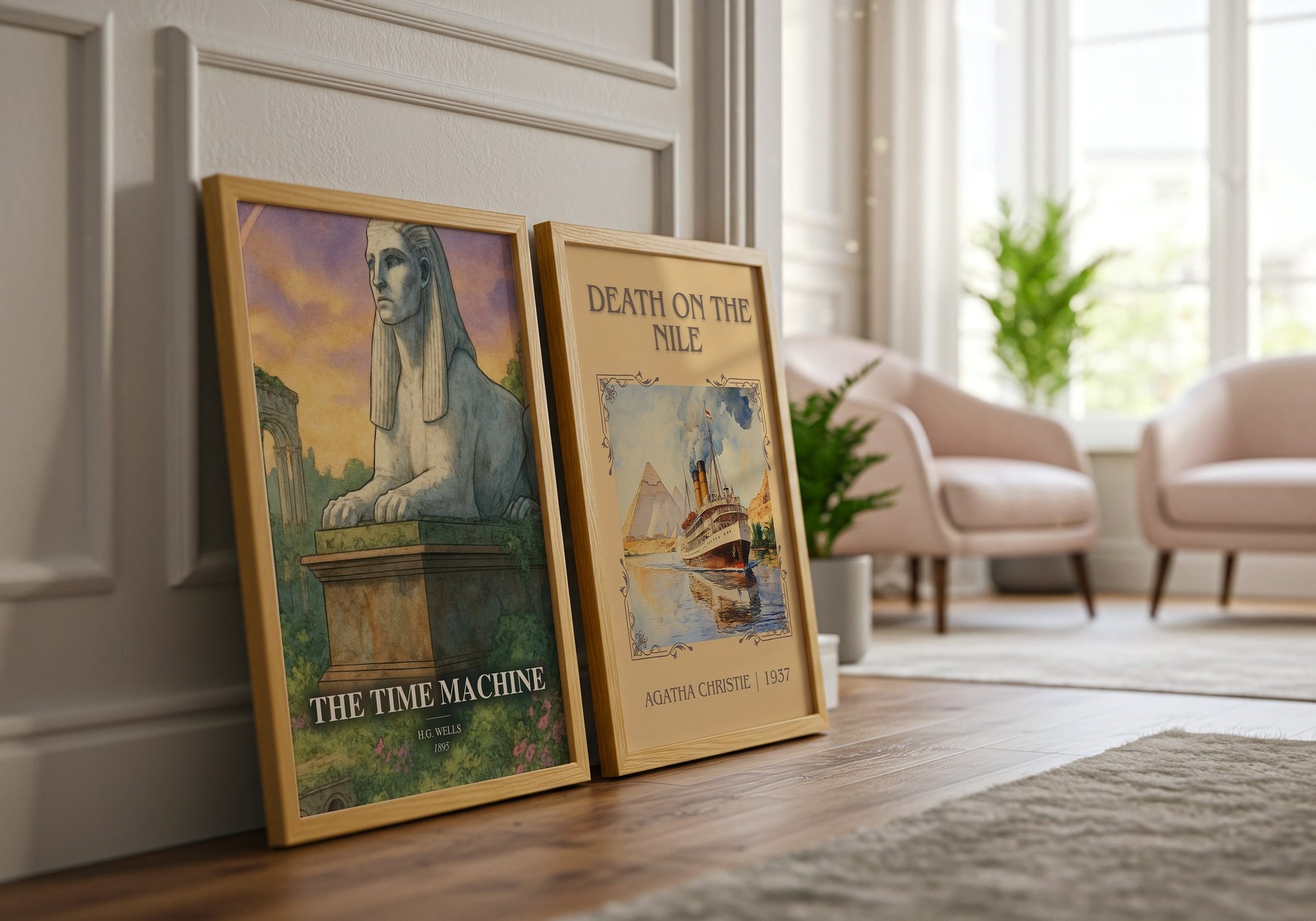 The Time Machine watercolour print framed by window – literary home decor