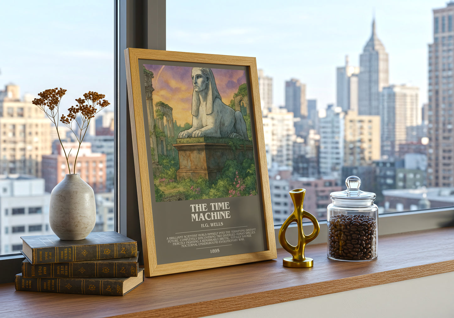 The Time Machine bookish print framed by window – literary home decor