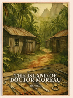 The Island Of Doctor Moreau watercolour book poster by H.G. Wells – framed literary art print
