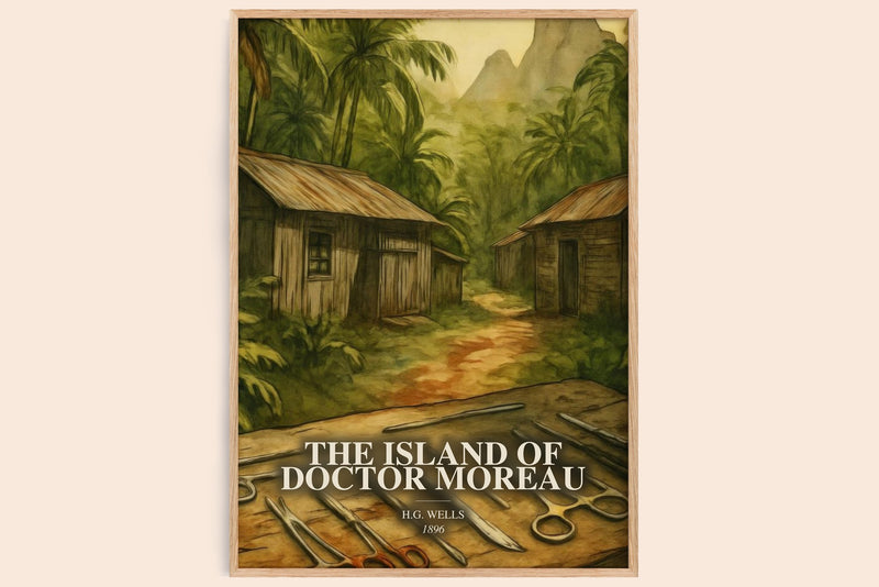 The Island Of Doctor Moreau watercolour book poster by H.G. Wells – framed literary art print