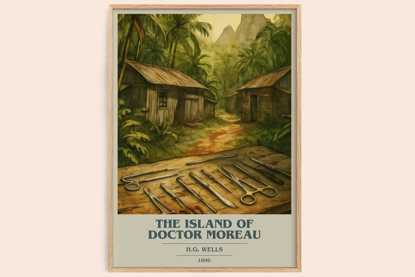 The Island Of Doctor Moreau book cover book poster by H.G. Wells – framed literary art print