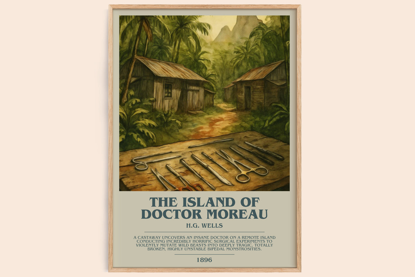 The Island Of Doctor Moreau bookish book poster by H.G. Wells – framed literary art print