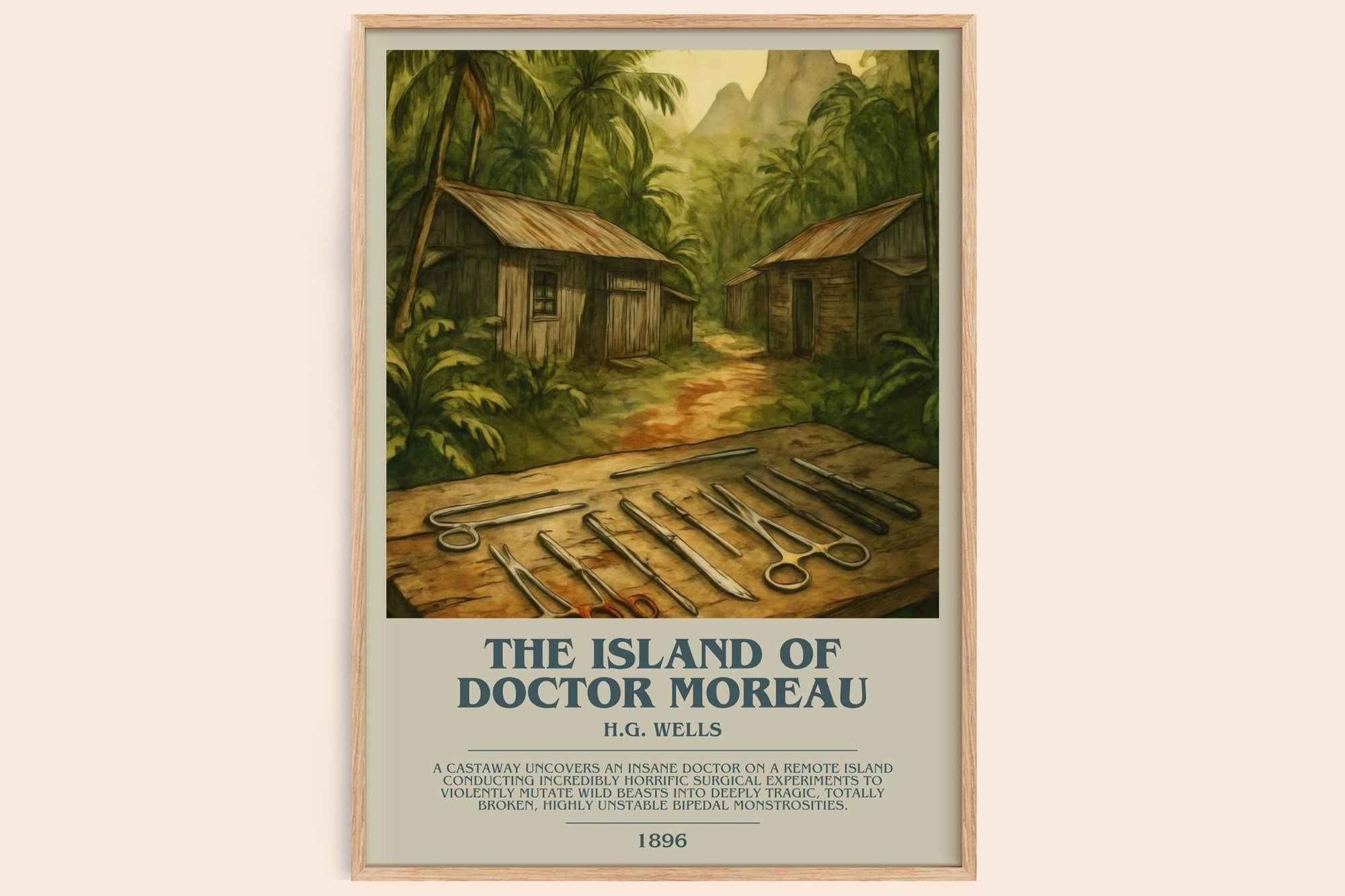 The Island Of Doctor Moreau bookish book poster by H.G. Wells – framed literary art print