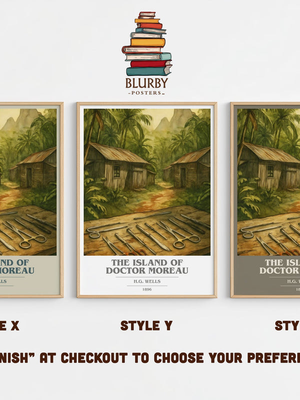 The Island Of Doctor Moreau book cover print in frame leaning in hallway – sci fi wall art