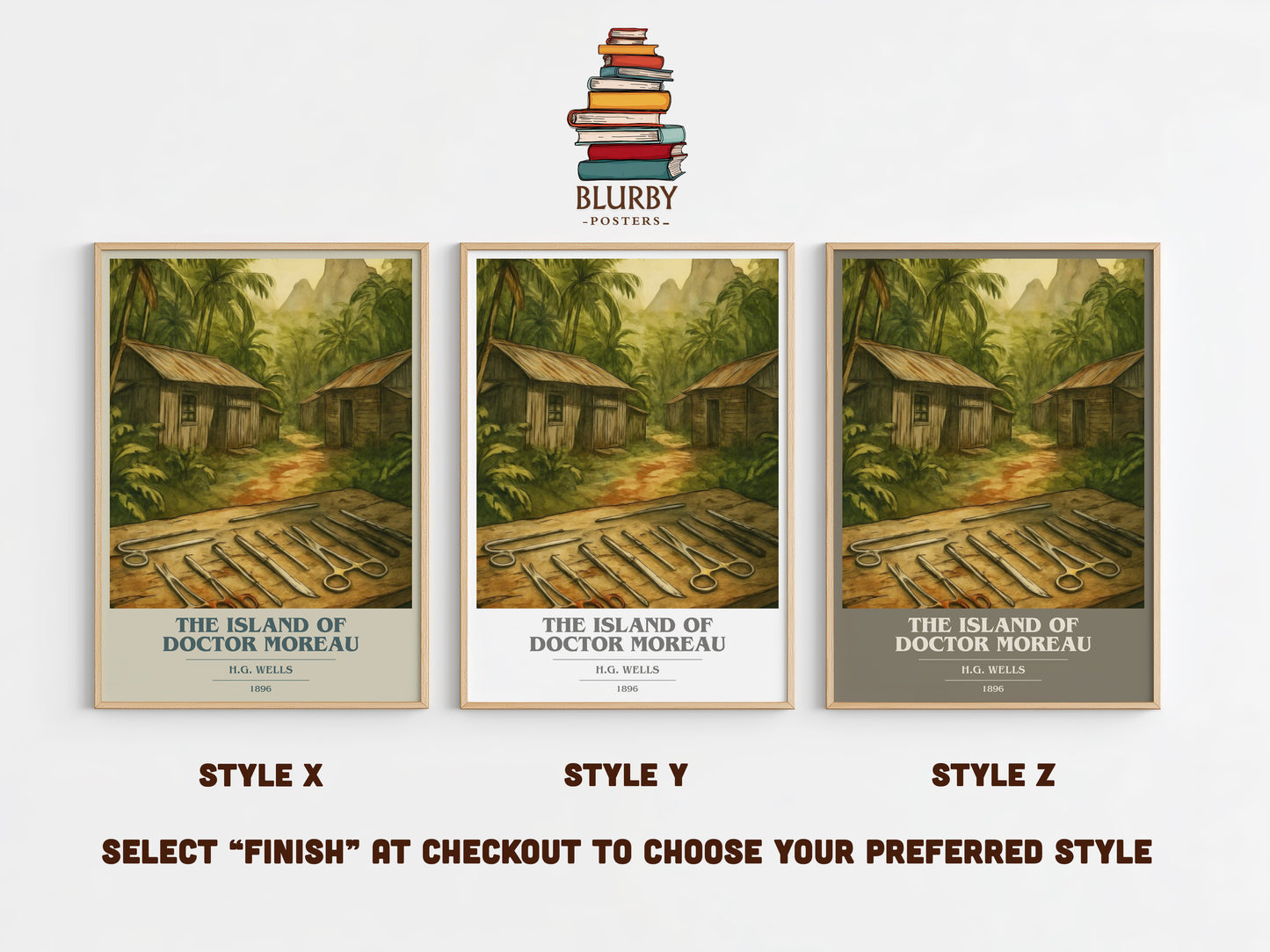 The Island Of Doctor Moreau book cover print in frame leaning in hallway – sci fi wall art