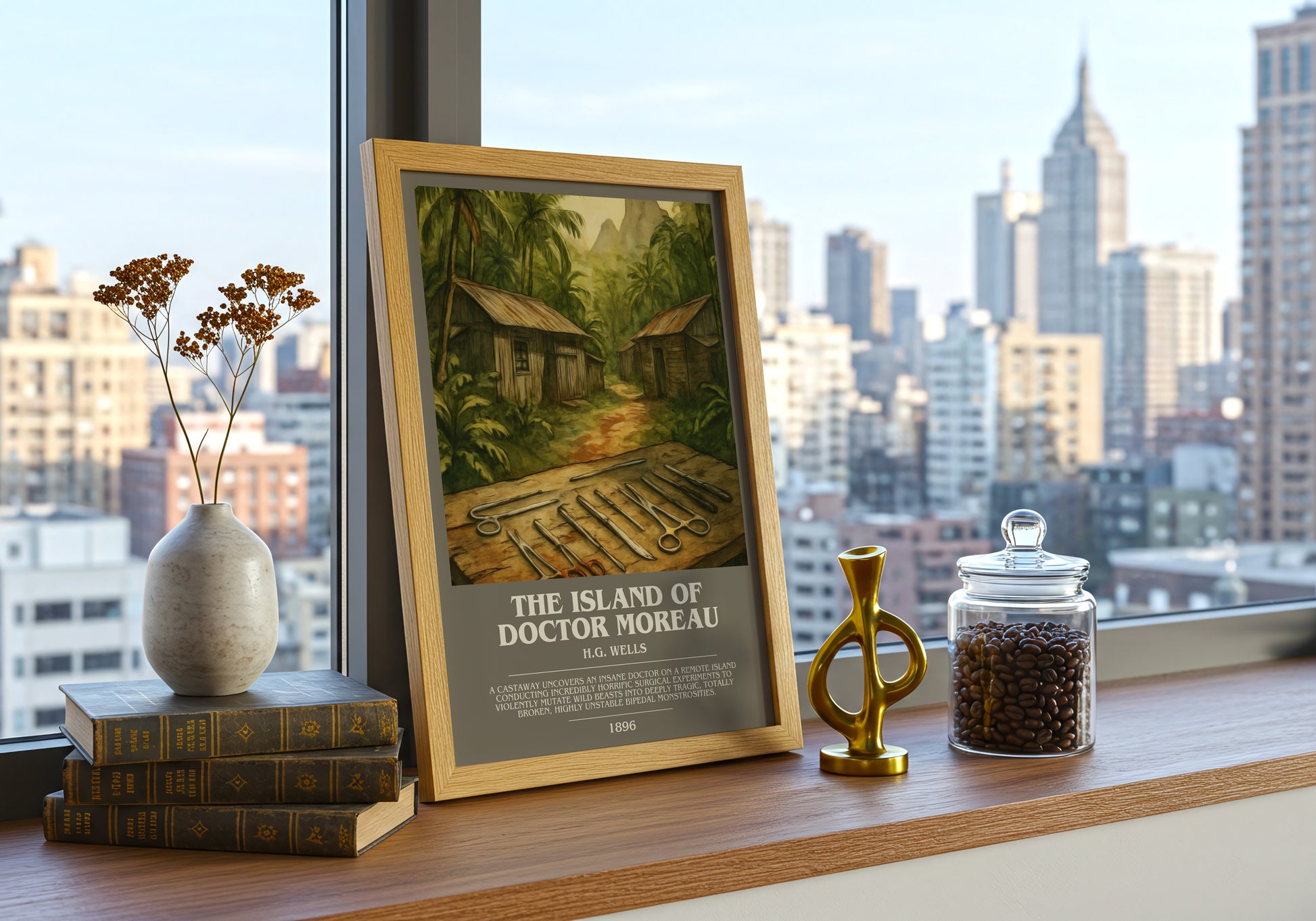The Island Of Doctor Moreau bookish print framed by window – literary home decor