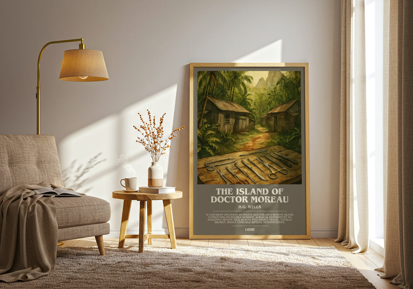 The Island Of Doctor Moreau bookish print on bookshelf – H.G. Wells fan gift