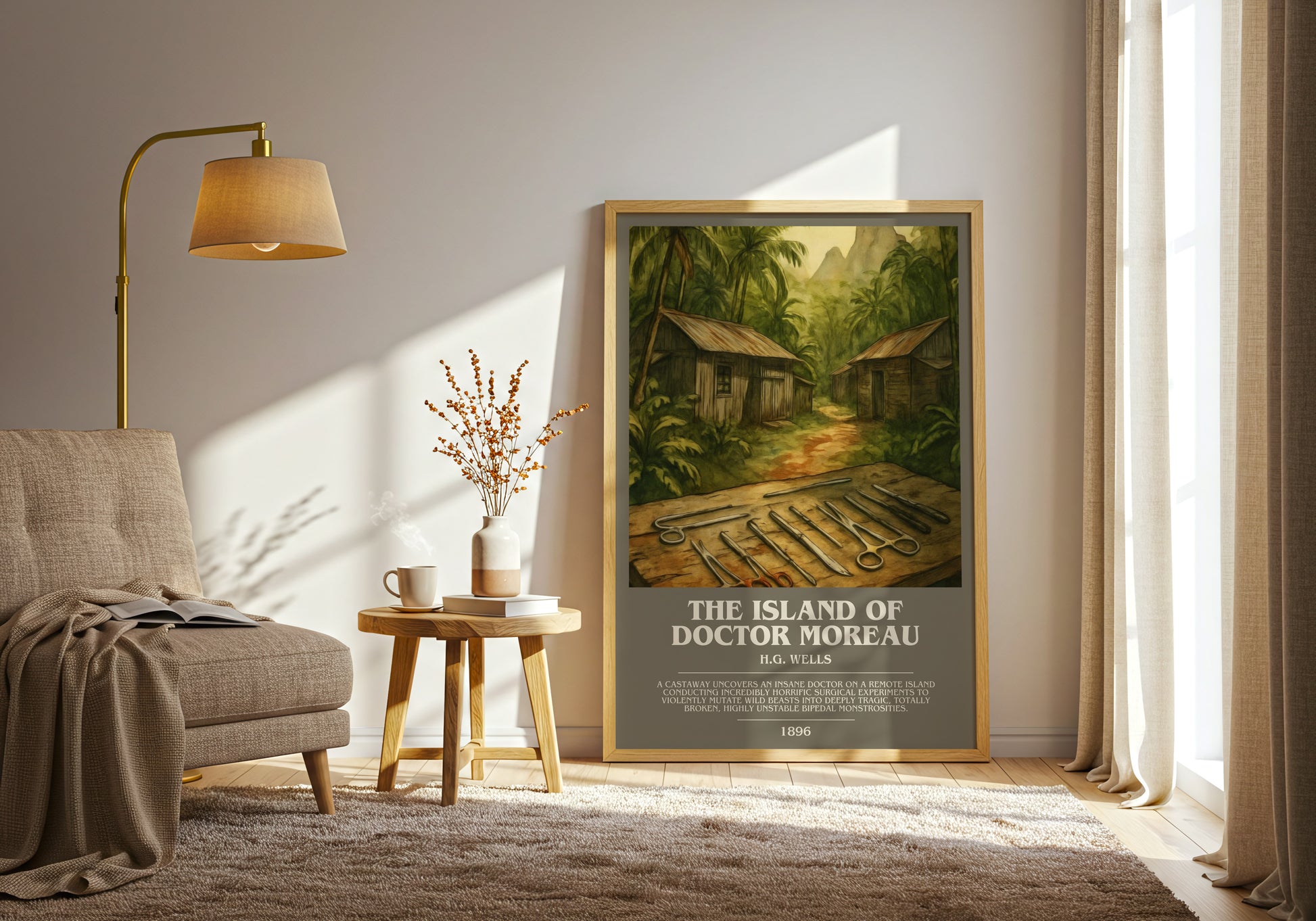 The Island Of Doctor Moreau bookish print on bookshelf – H.G. Wells fan gift