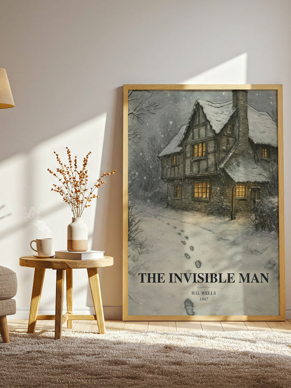The Invisible Man watercolour print in frame leaning in hallway – sci fi wall art