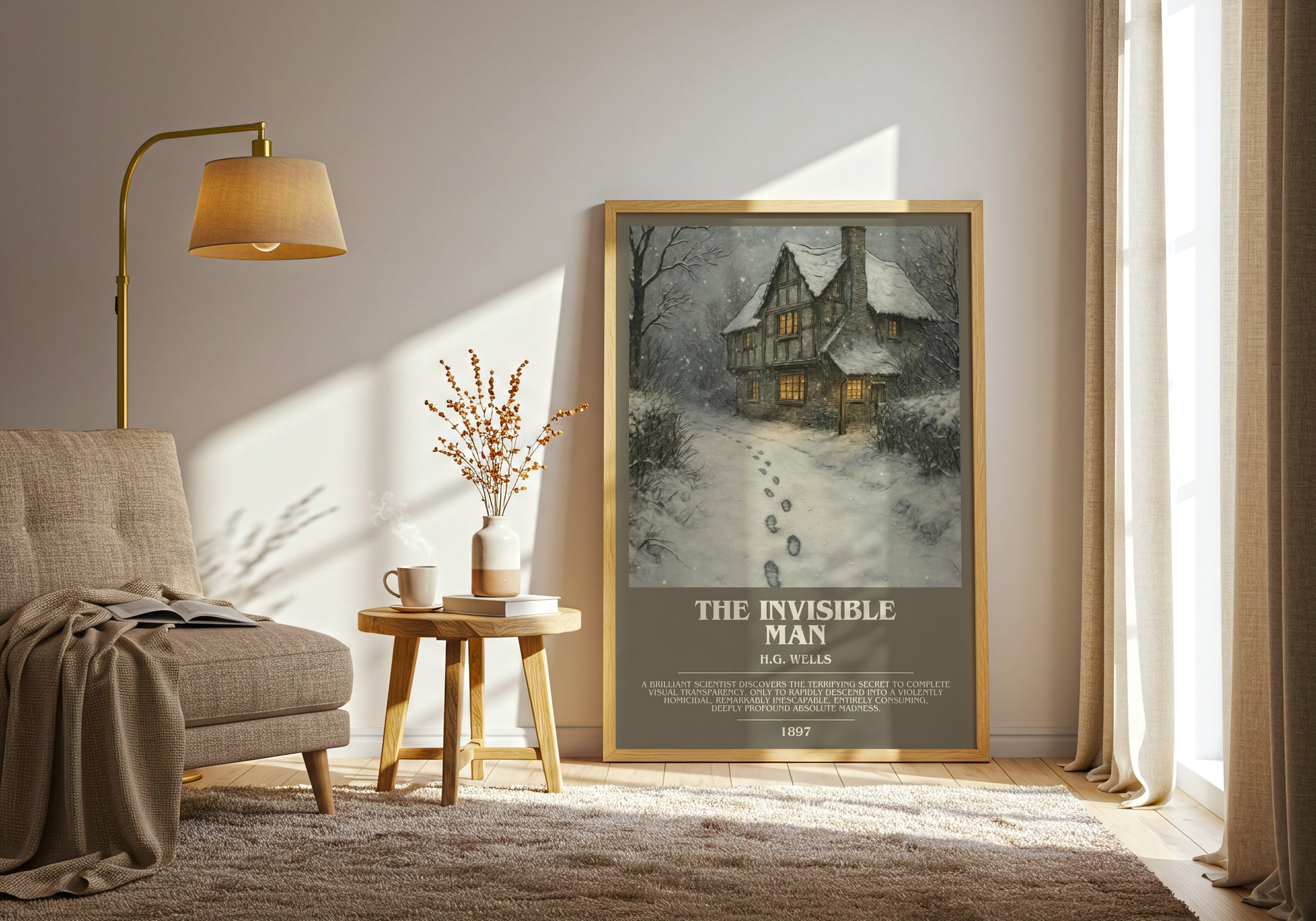 The Invisible Man bookish print on bookshelf – H.G. Wells fan gift