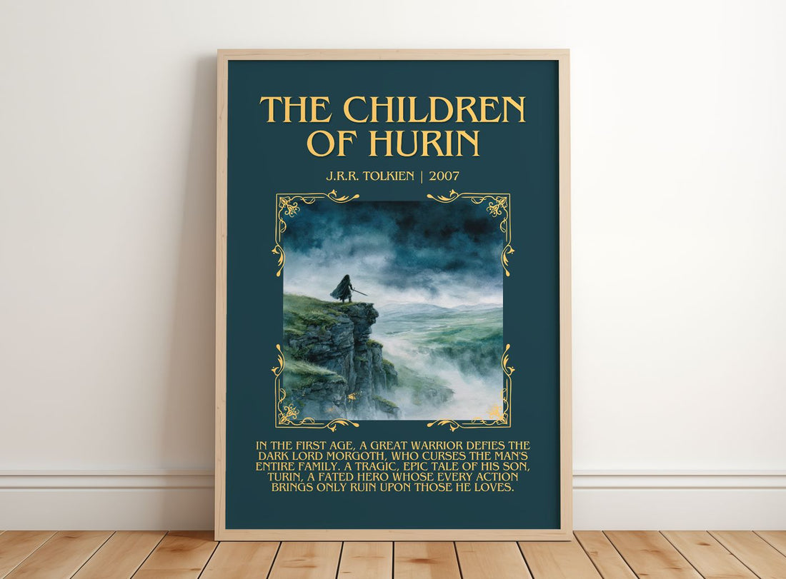 The Children Of Húrin Minimalist Book Poster by J.R.R. Tolkien – framed print leaning on a wooden floor