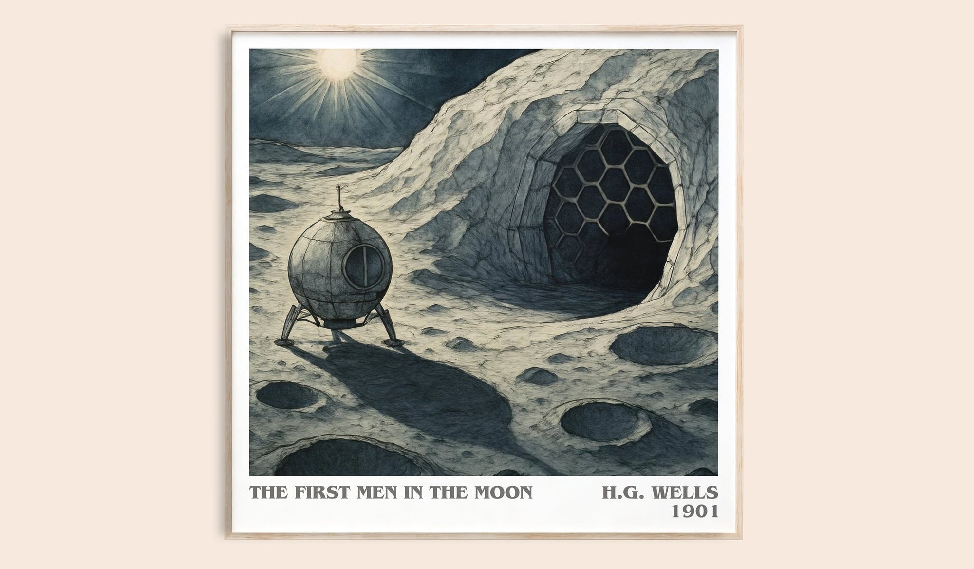 The First Men In The Moon literary book poster by H.G. Wells – framed literary art print