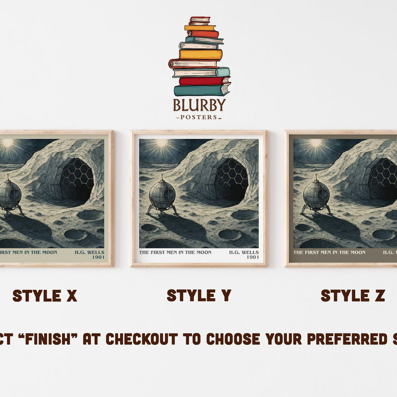 The First Men In The Moon literary print in frame leaning in hallway – sci fi wall art