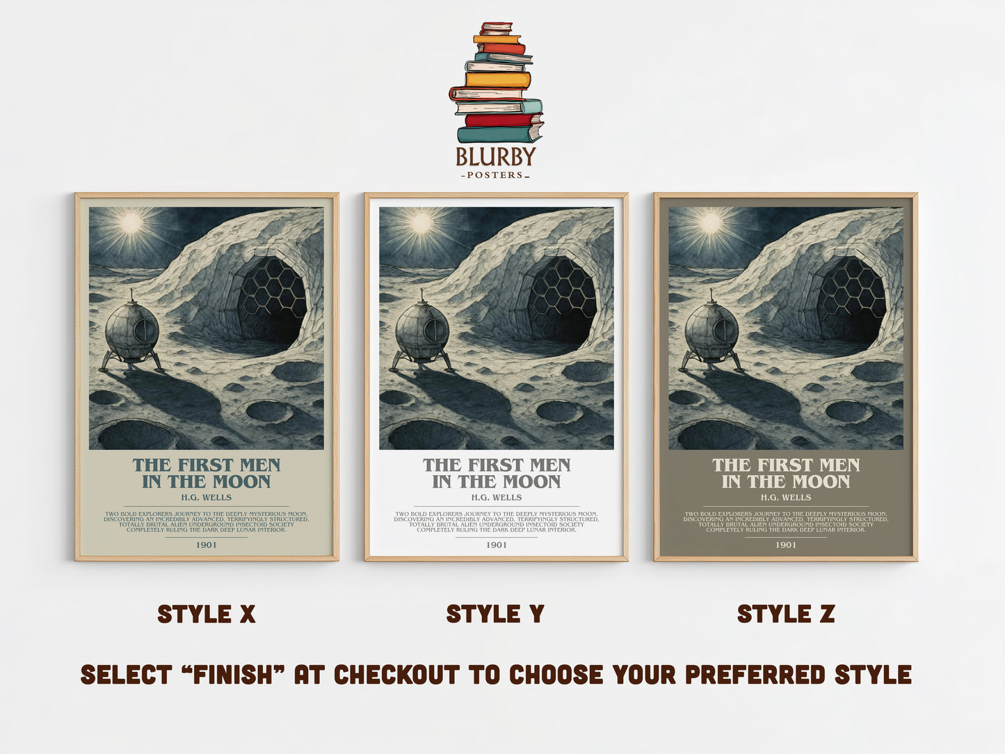 The First Men In The Moon bookish print in frame leaning in hallway – sci fi wall art