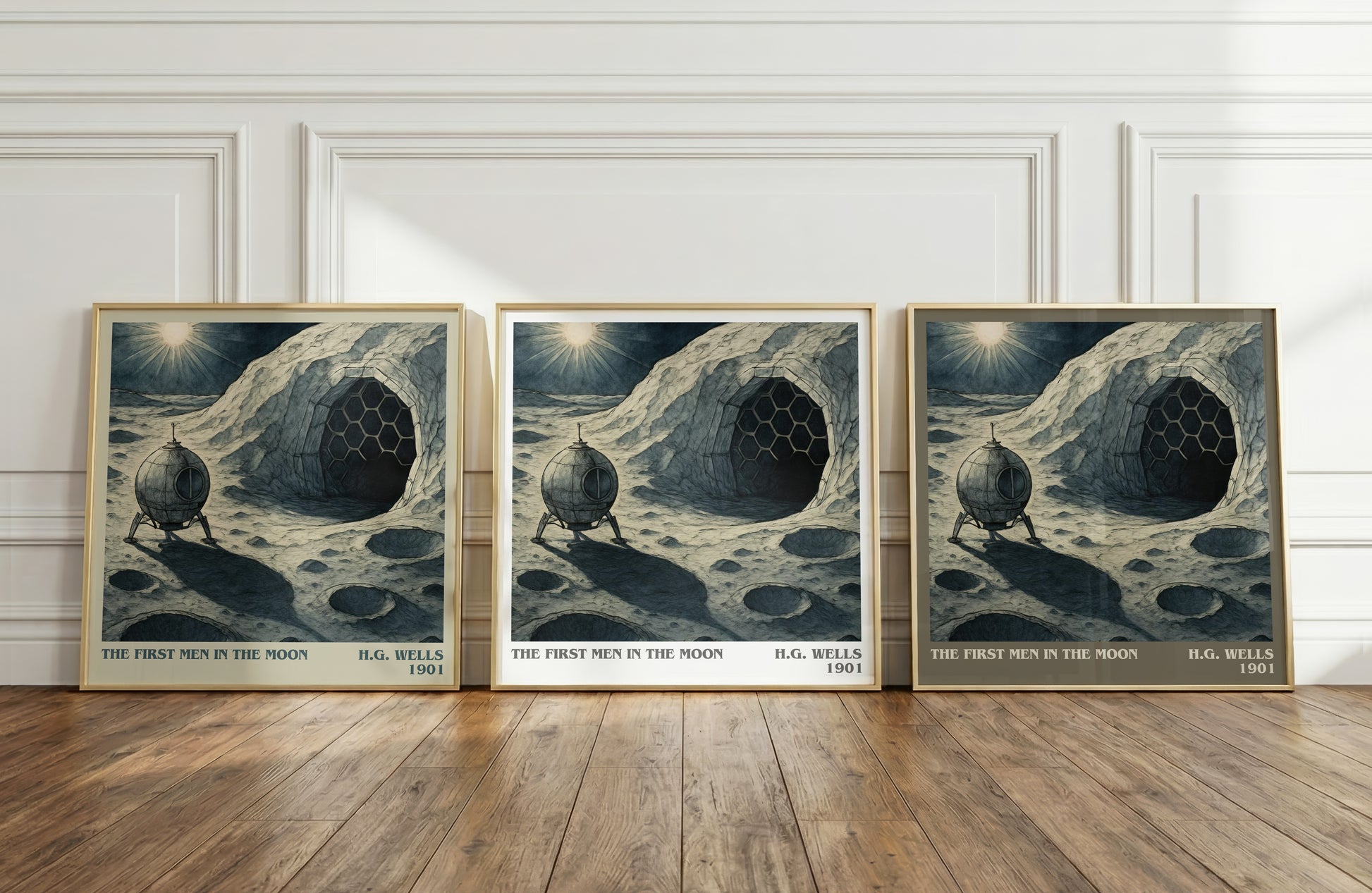 The First Men In The Moon literary art print colour and style options – H.G. Wells book art