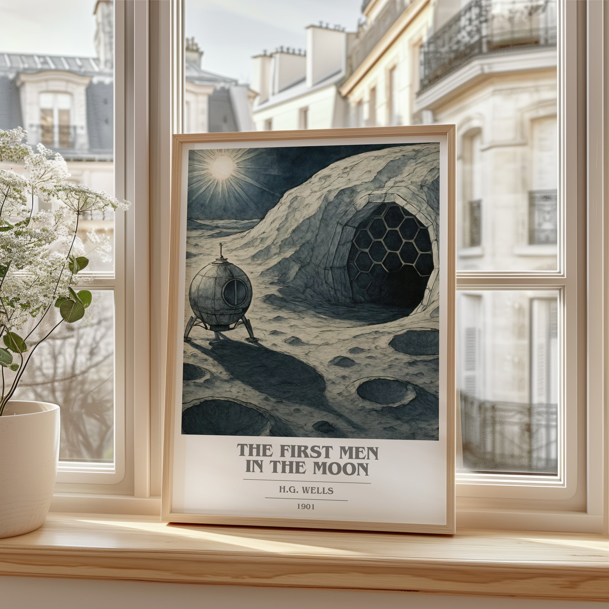 The First Men In The Moon book cover poster colour and style options – H.G. Wells book art