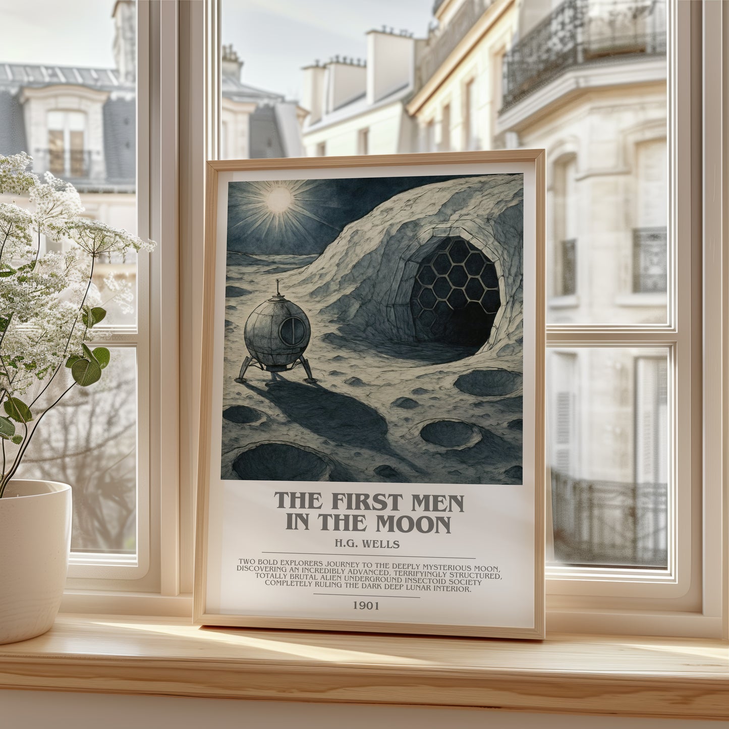 The First Men In The Moon bookish poster colour and style options – H.G. Wells book art