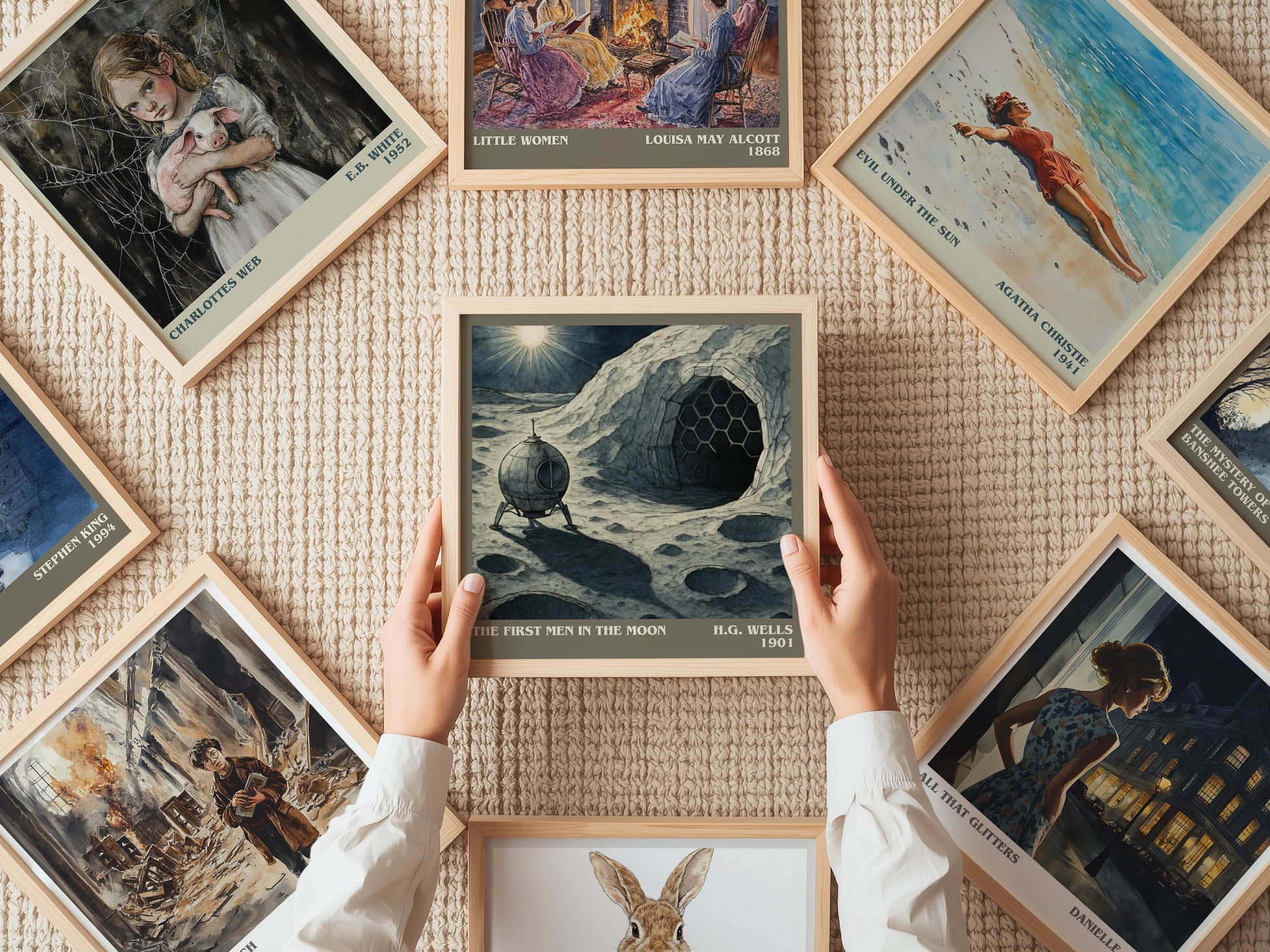 The First Men In The Moon literary book poster framed on wall – sci fi wall art