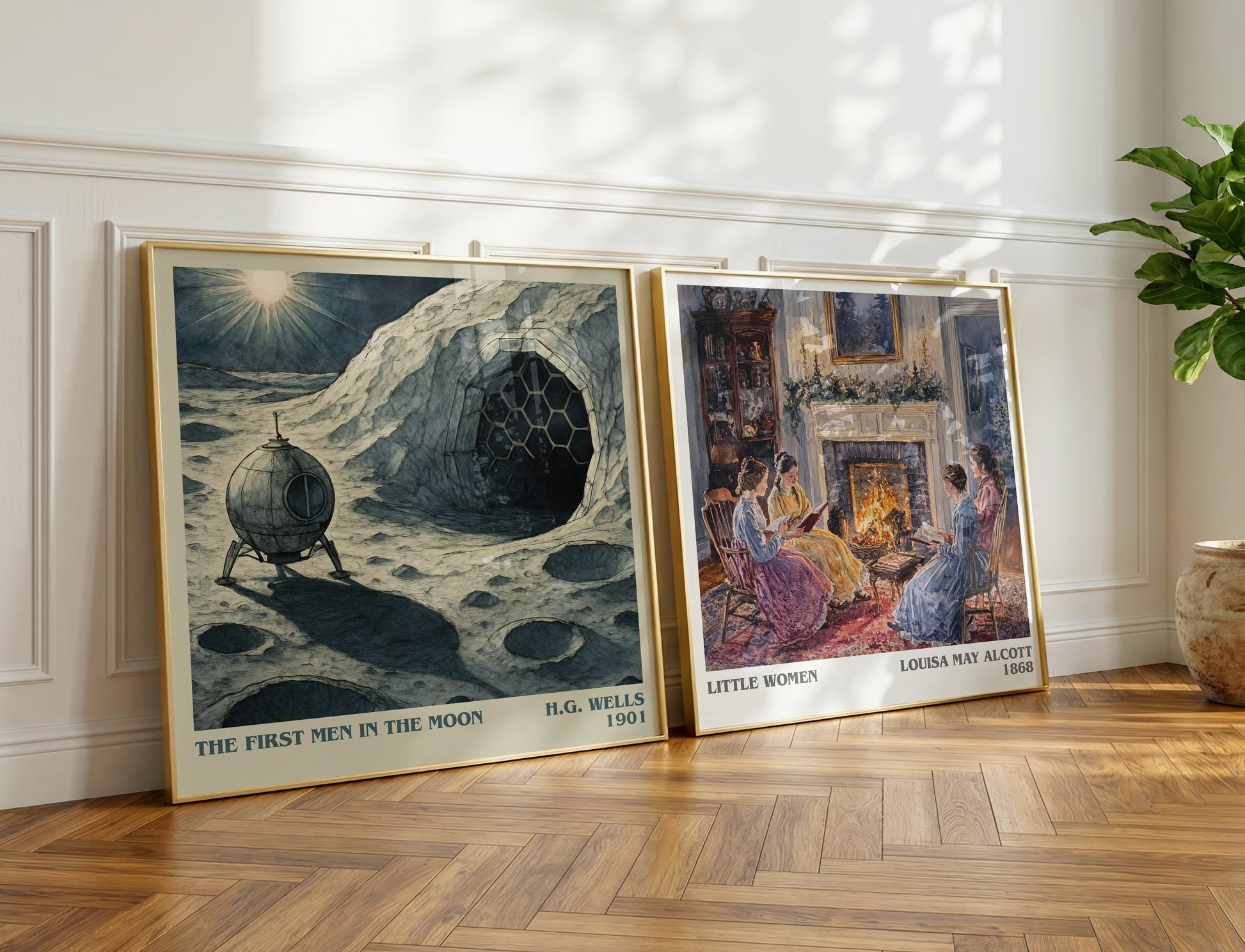 The First Men In The Moon literary print on bookshelf – H.G. Wells fan gift