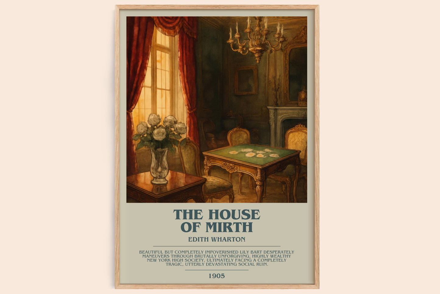 The House Of Mirth bookish book poster by Edith Wharton – framed literary art print