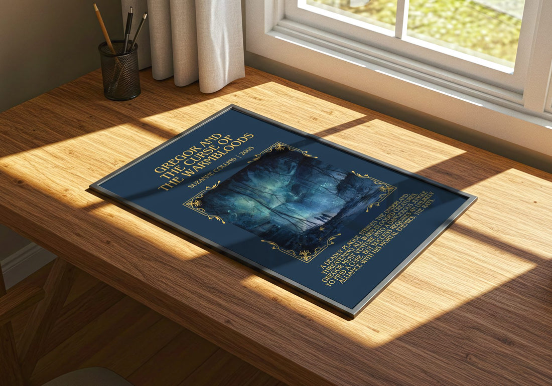 Gregor And The Curse Of The Warmbloods Minimalist Book Poster – print on a sunlit desk