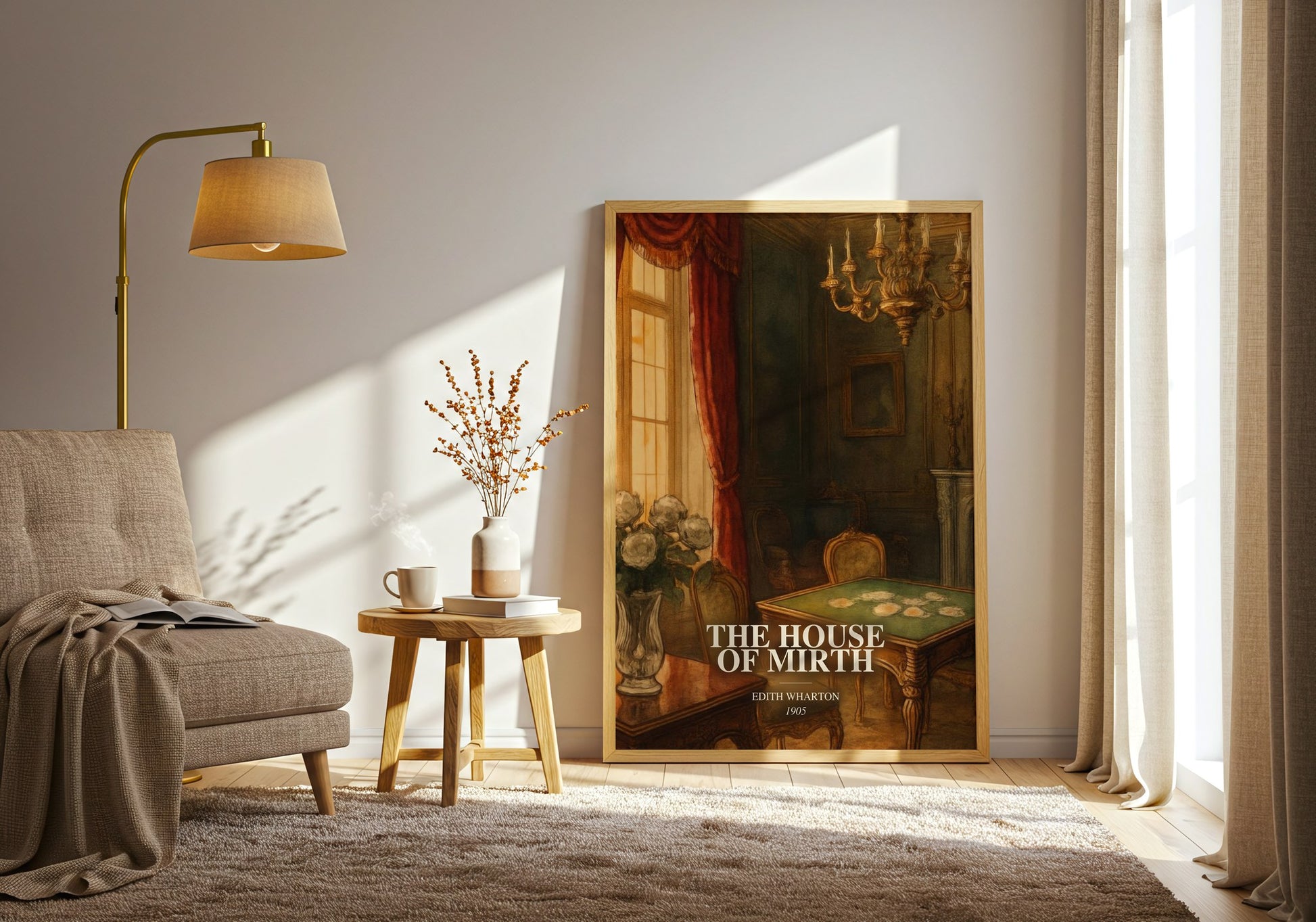 The House Of Mirth watercolour print in frame leaning in hallway – classic literature wall art