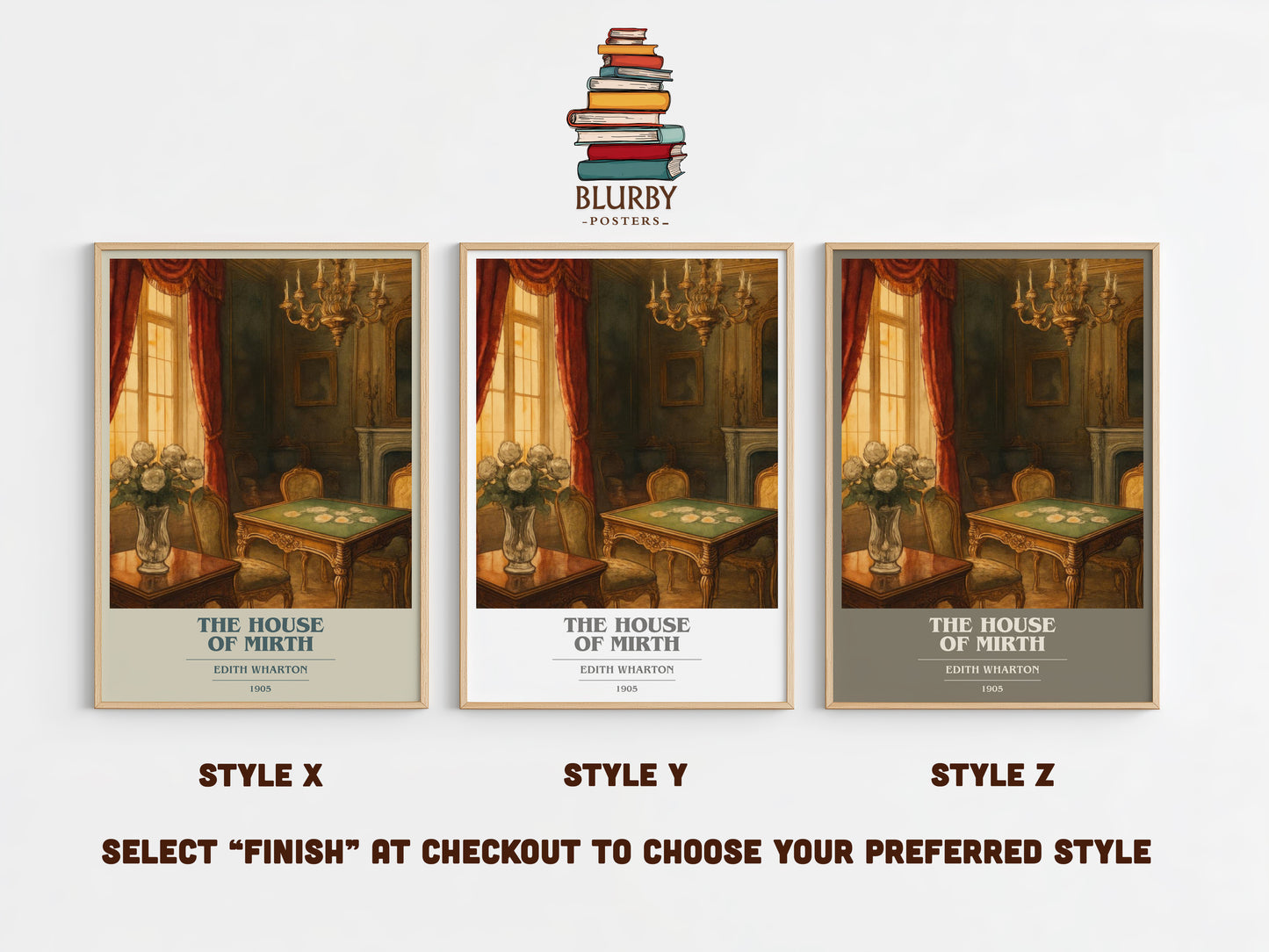 The House Of Mirth book cover print in frame leaning in hallway – classic literature wall art