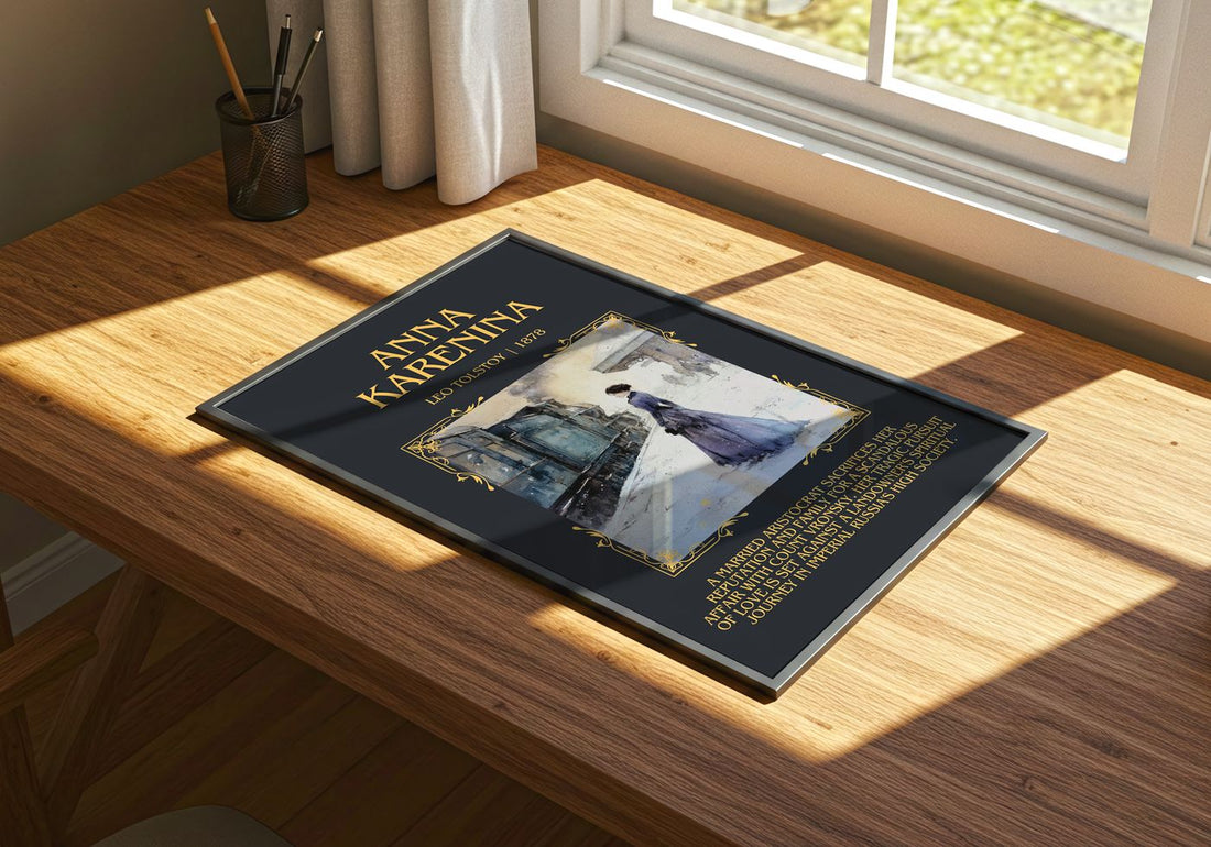 Anna Karenina Minimalist Book Poster by Leo Tolstoy – print on a sunlit desk