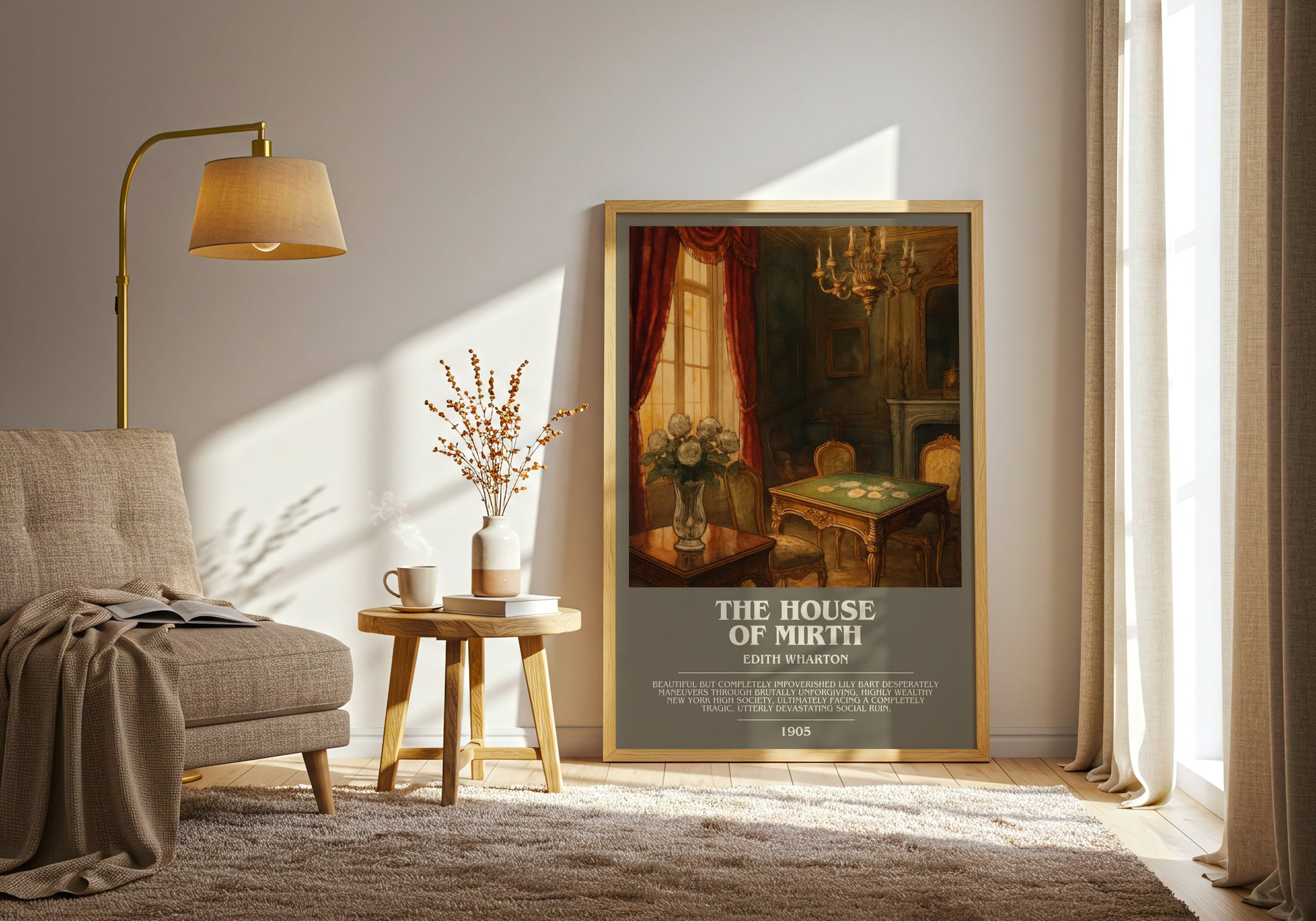 The House Of Mirth bookish print on bookshelf – Edith Wharton fan gift