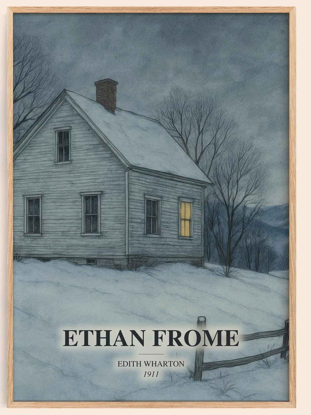 Ethan Frome watercolour book poster by Edith Wharton – framed literary art print