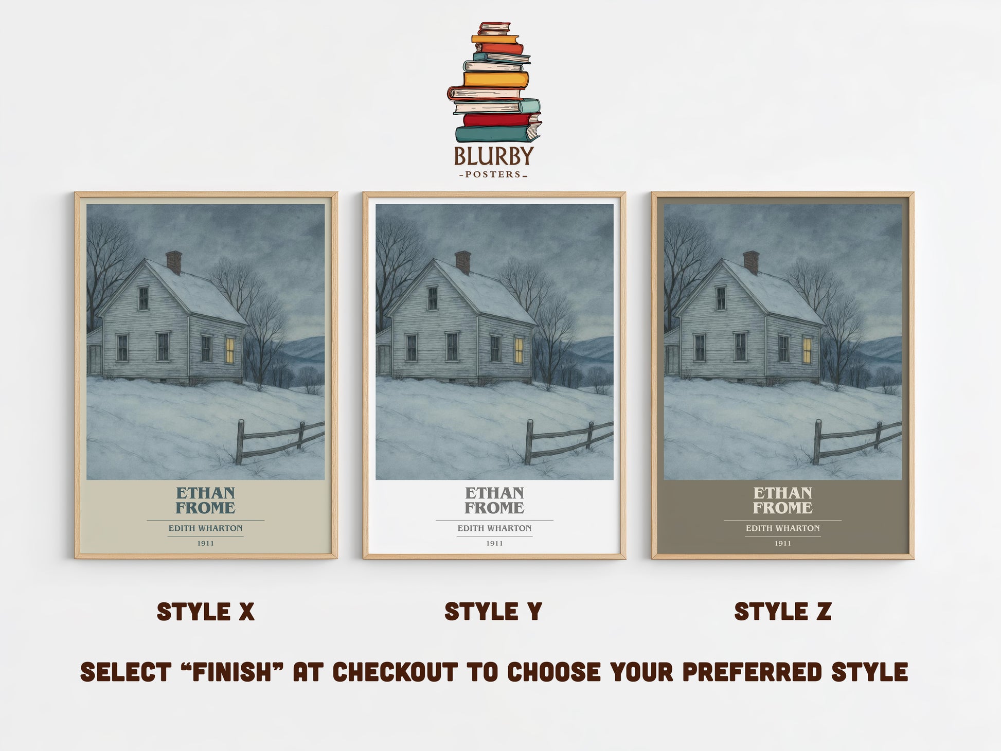 Ethan Frome book cover print in frame leaning in hallway – classic literature wall art