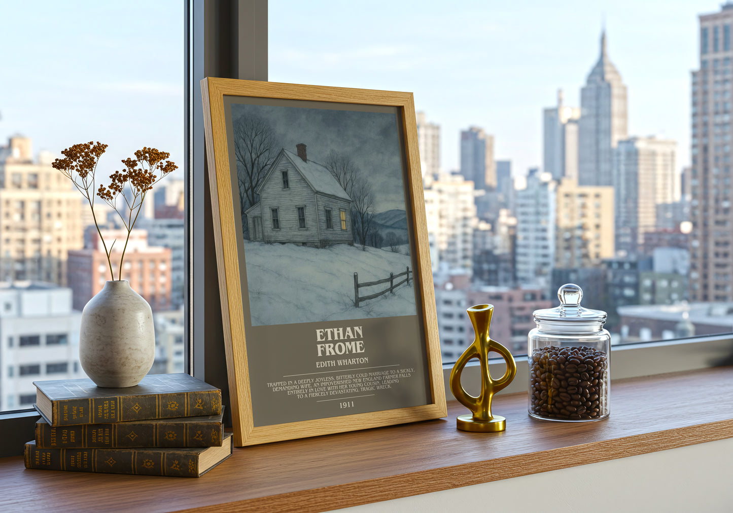 Ethan Frome bookish print framed by window – literary home decor