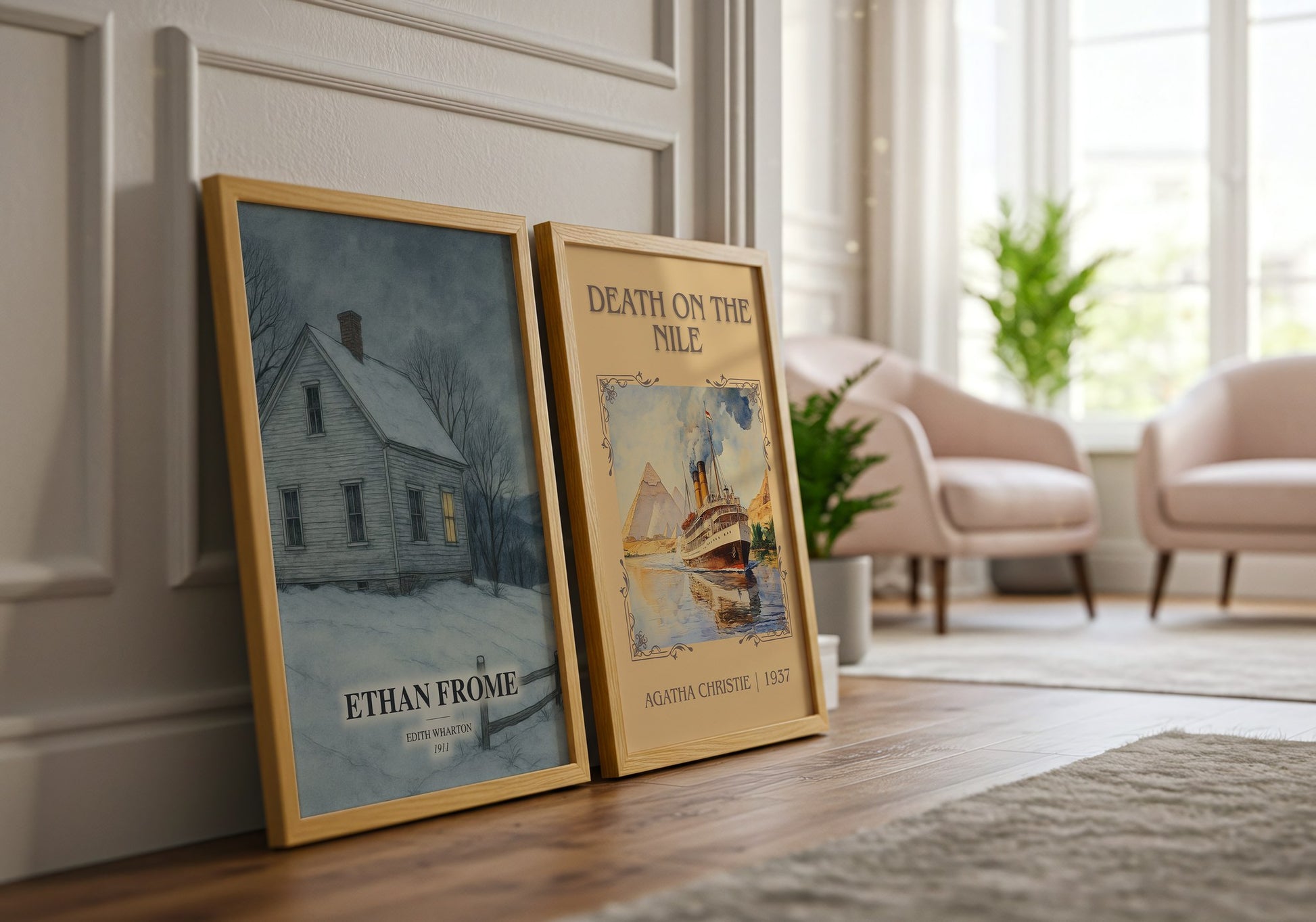 Ethan Frome watercolour print framed by window – literary home decor