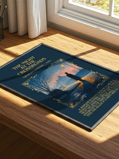 The Night At The Crossroads Minimalist Book Poster by Georges Simenon – print on a sunlit desk