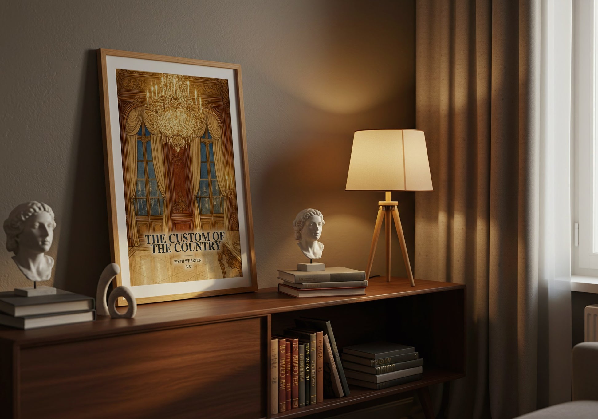 The Custom Of The Country watercolour print on bookshelf – Edith Wharton fan gift