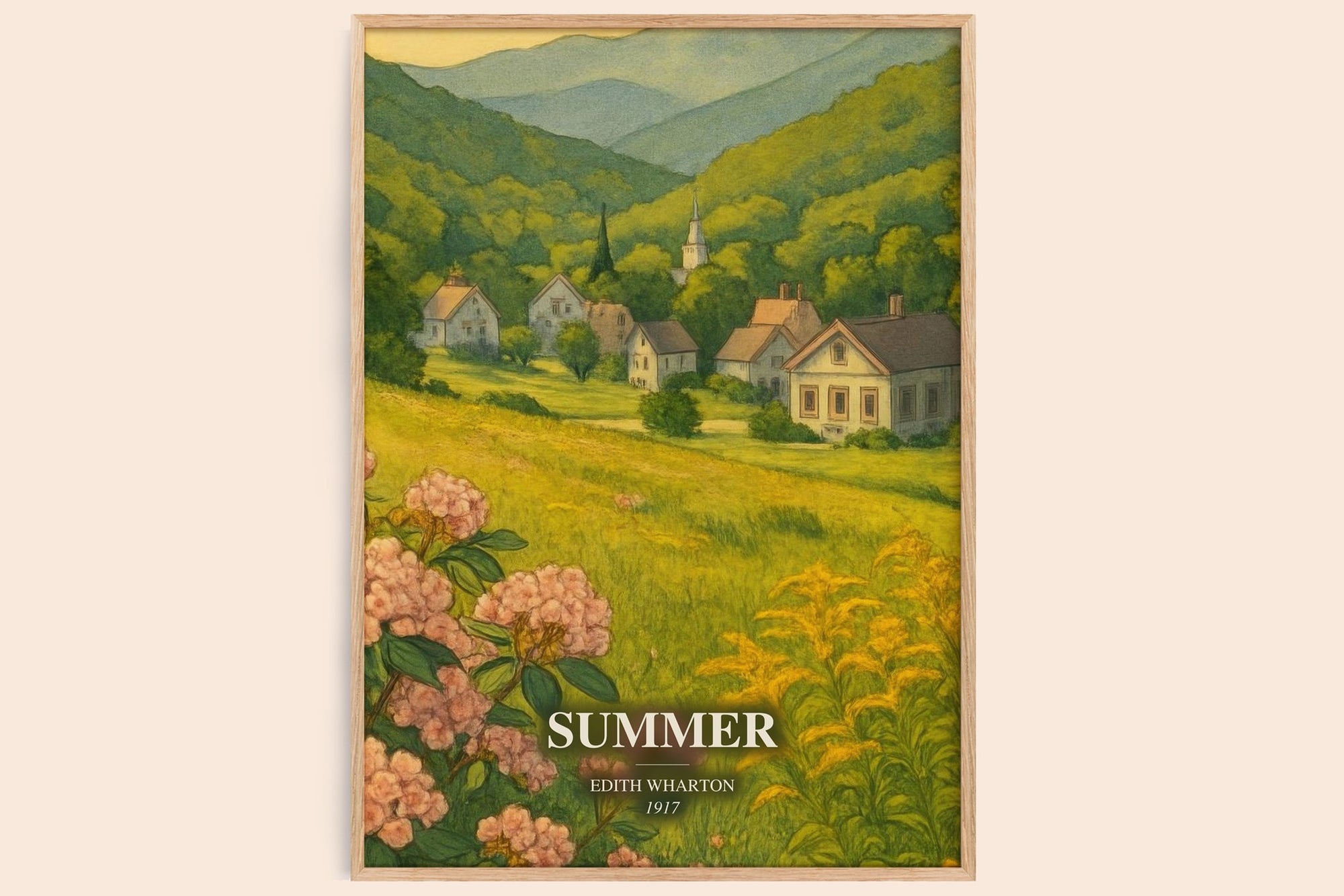 Summer watercolour book poster by Edith Wharton – framed literary art print