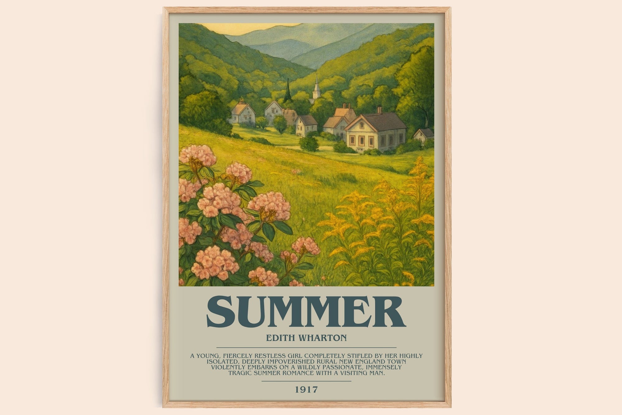 Summer bookish book poster by Edith Wharton – framed literary art print