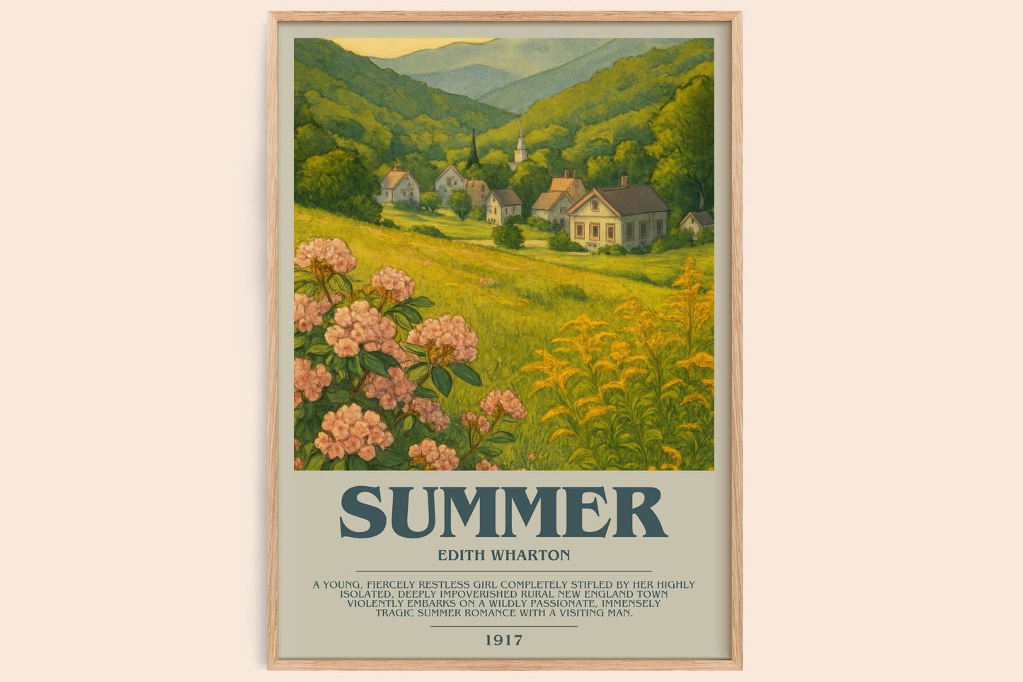 Summer bookish book poster by Edith Wharton – framed literary art print