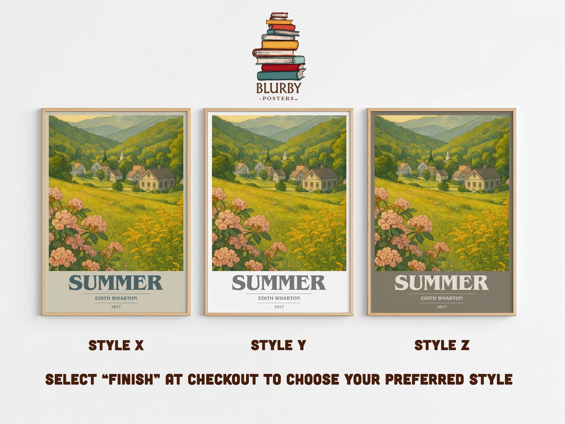 Summer book cover print in frame leaning in hallway – romance wall art