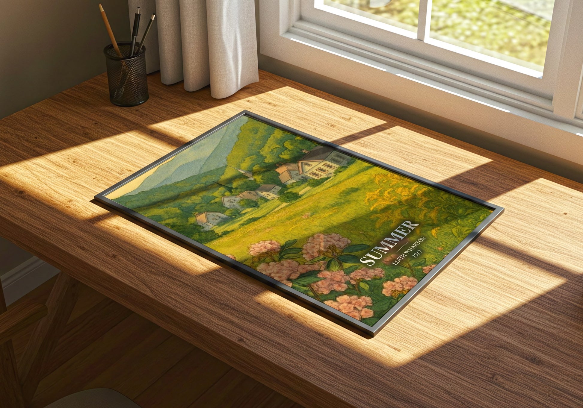 Summer watercolour book poster framed on wall – romance wall art